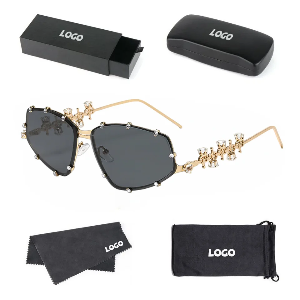 Y2K Gold UV400 Sunglasses: Diamond-Encrusted Fashion