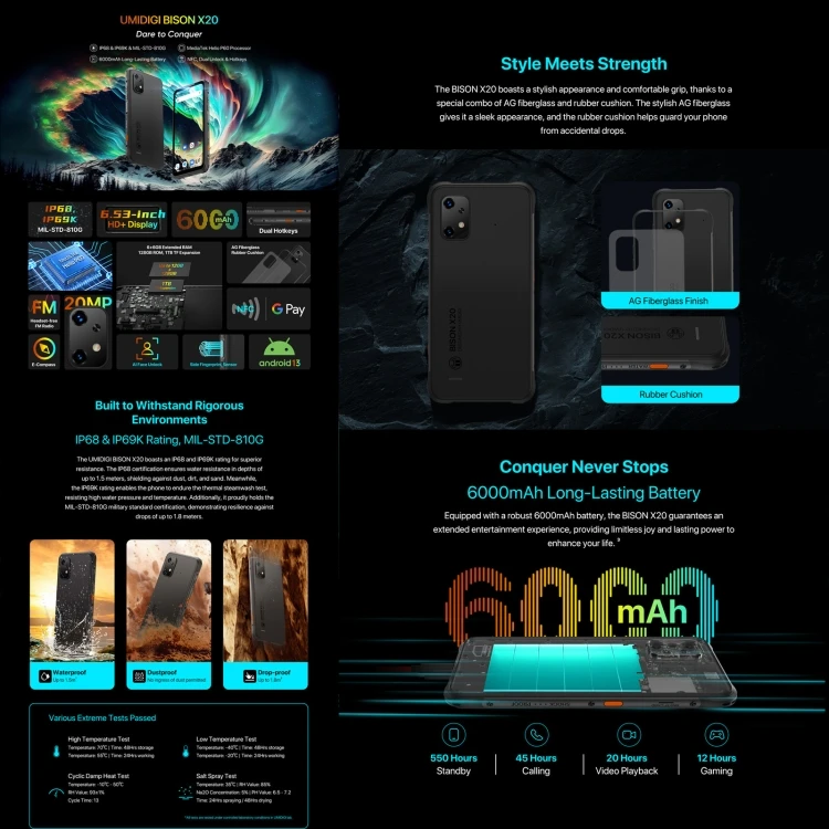 New Arrival UMIDIGI BISON X20 Rugged Phone - Waterproof 6+128GB