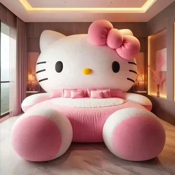Luxury  Hello Kitty Bed Bedroom Furniture Home Queen Cama King Size Bed Frame Up-holstered Kids Beds For Girls Bett  Lit Complet