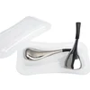 silver color spoon shape 2pcs with plastic box