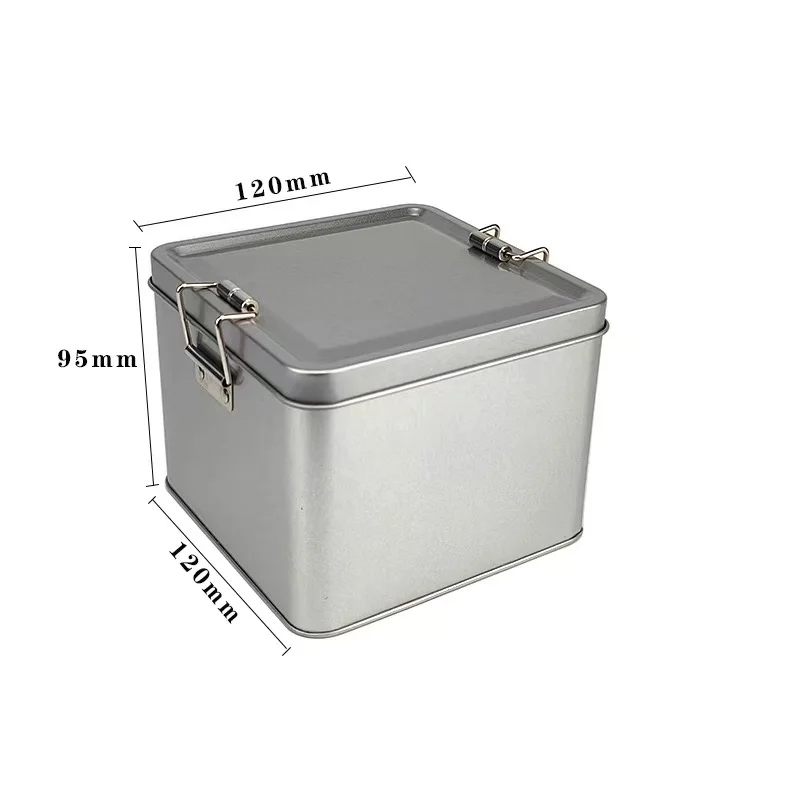 Silver Rectangular Metal Storage Tin Box with Latch Closure for
