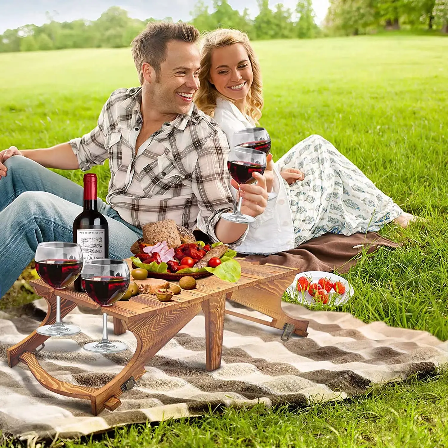 Klappbarer Outdoor-Tisch aus Holz und Bambus, tragbarer Wein- und  Picknicktisch fr Strand und Park
