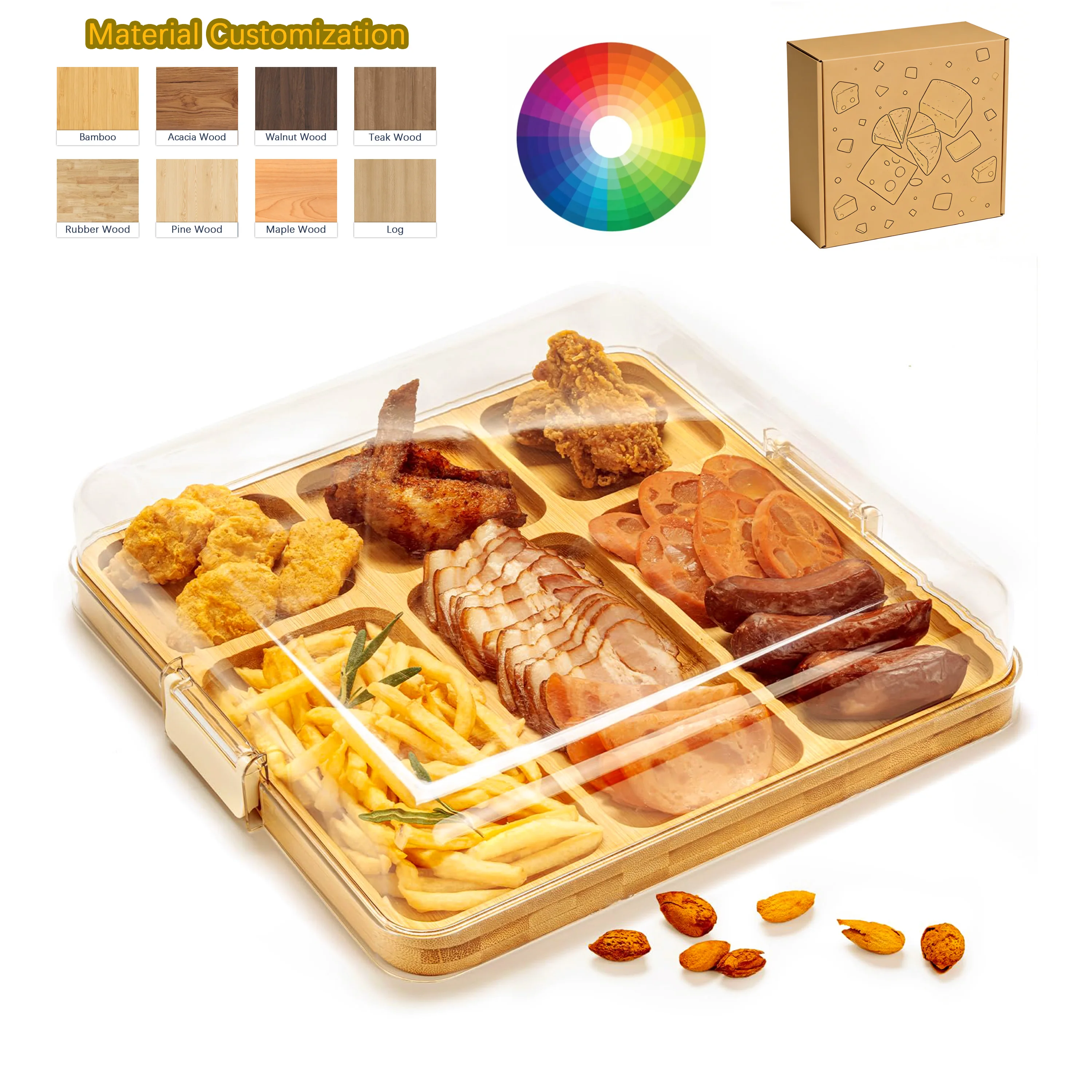 ZC Custom Charcuterie Board with Lid Cheese Board Serving Tray Serving Platter With Handle Cutting Board Chopping Board