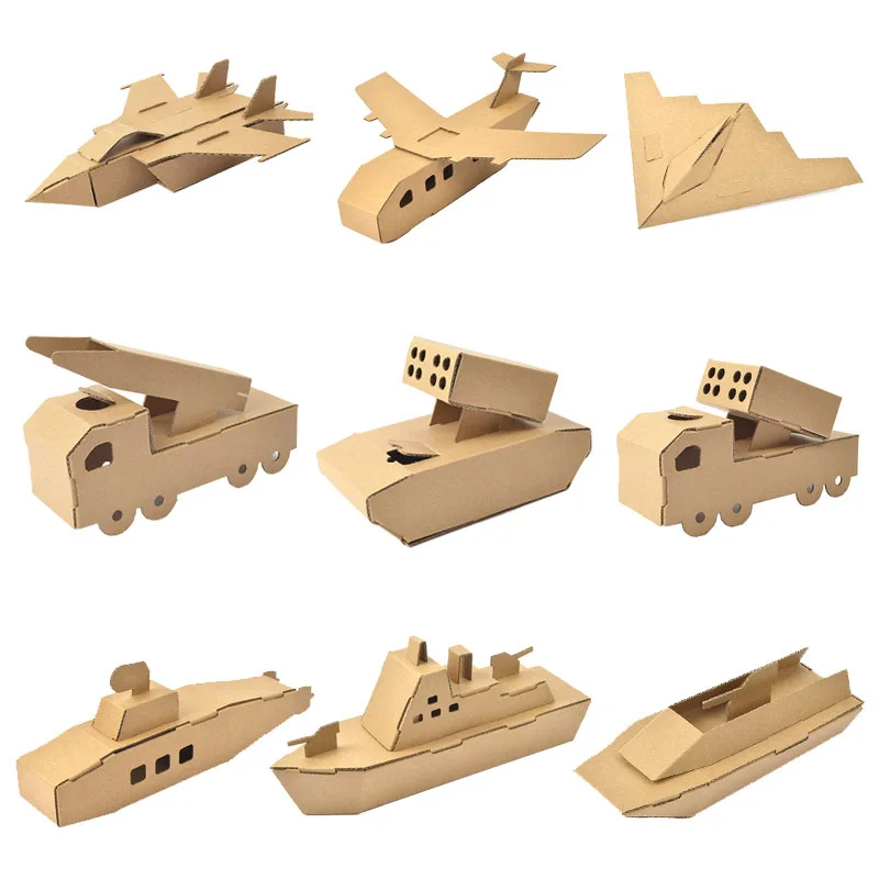 Children's Cardboard Toy 3D Paper Puzzle Vehicle Animal Shape DIY Painting Toy Foldable Cardboard Toy for Kids