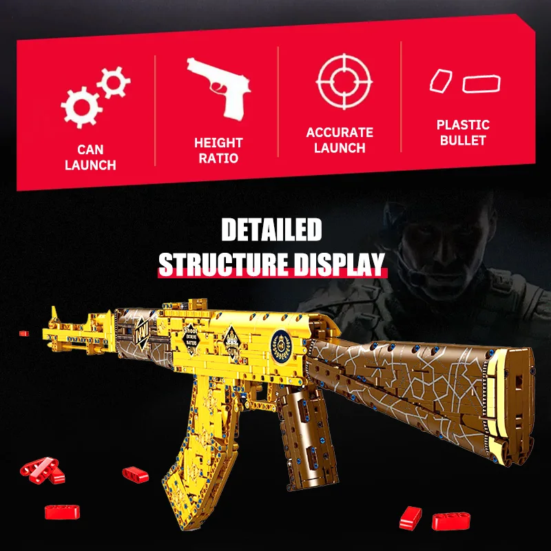 1548 PcsミリタリーウェポンゴールドAk47アサルトライフルモデル