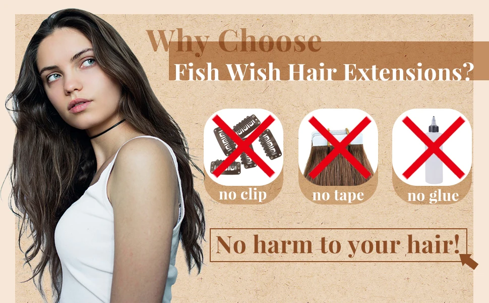 Full Shine Invisible Wire Hair Extensions Highlight Color Remy Fish