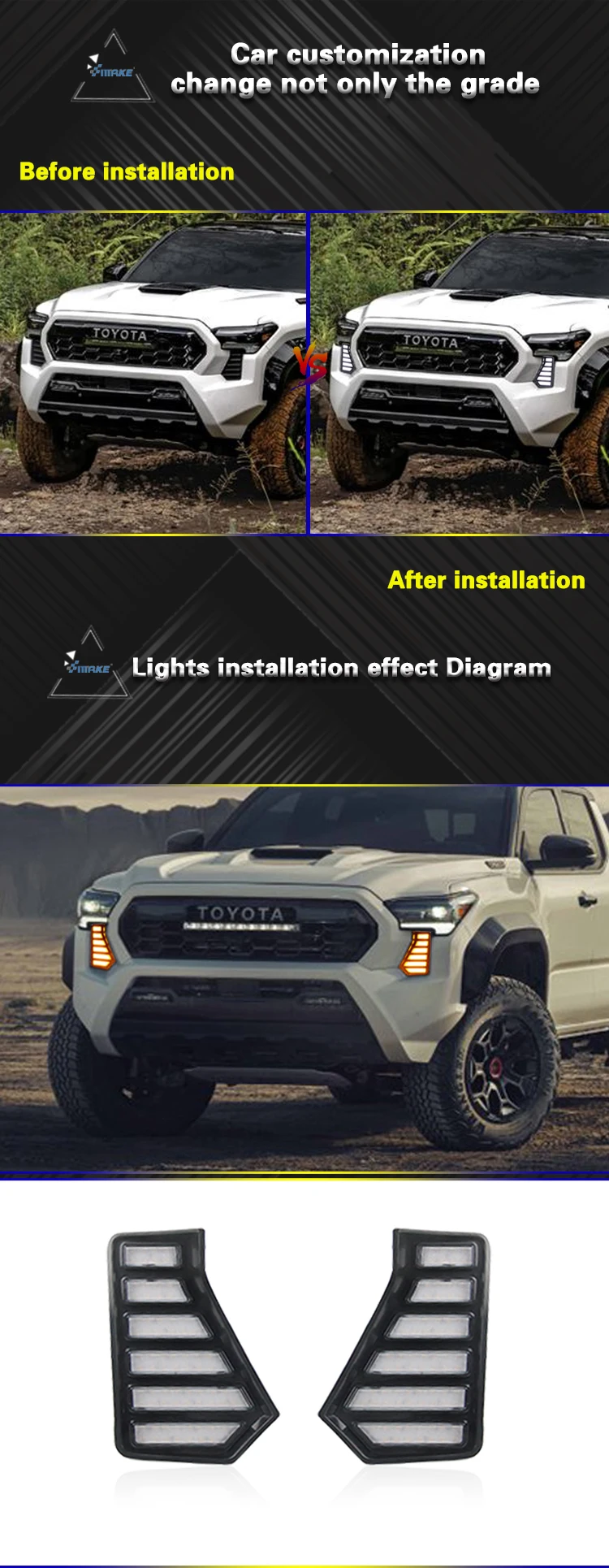 Luz DRL LED para Toyota Tacoma 2024 en posición frontal