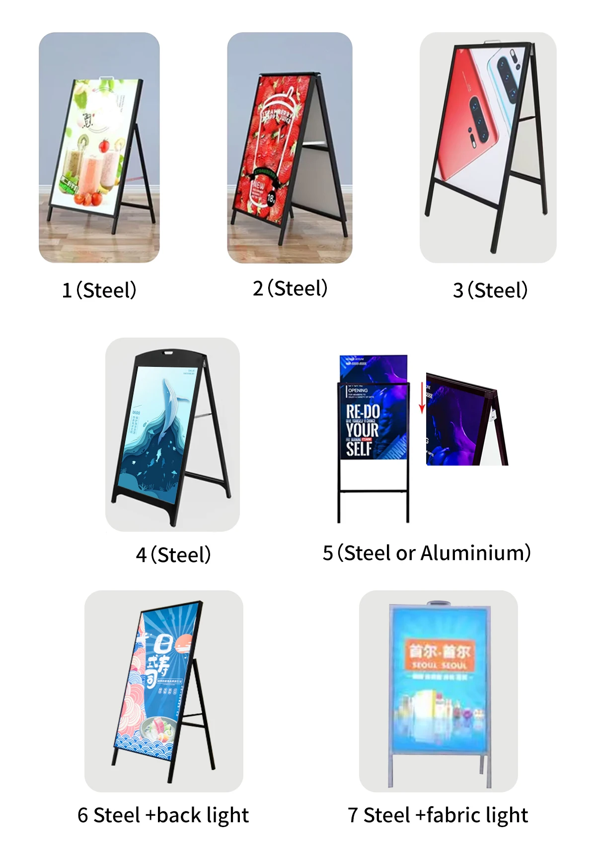 Outdoor portable iron a-frame double-sided pavement sign sidewalk sign poster stand