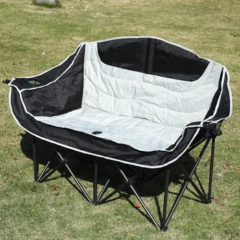 Modern Double Moon Chair with Thickened Oxford Fabric Solid Wood and Stainless Steel for Outdoor Garden Furniture