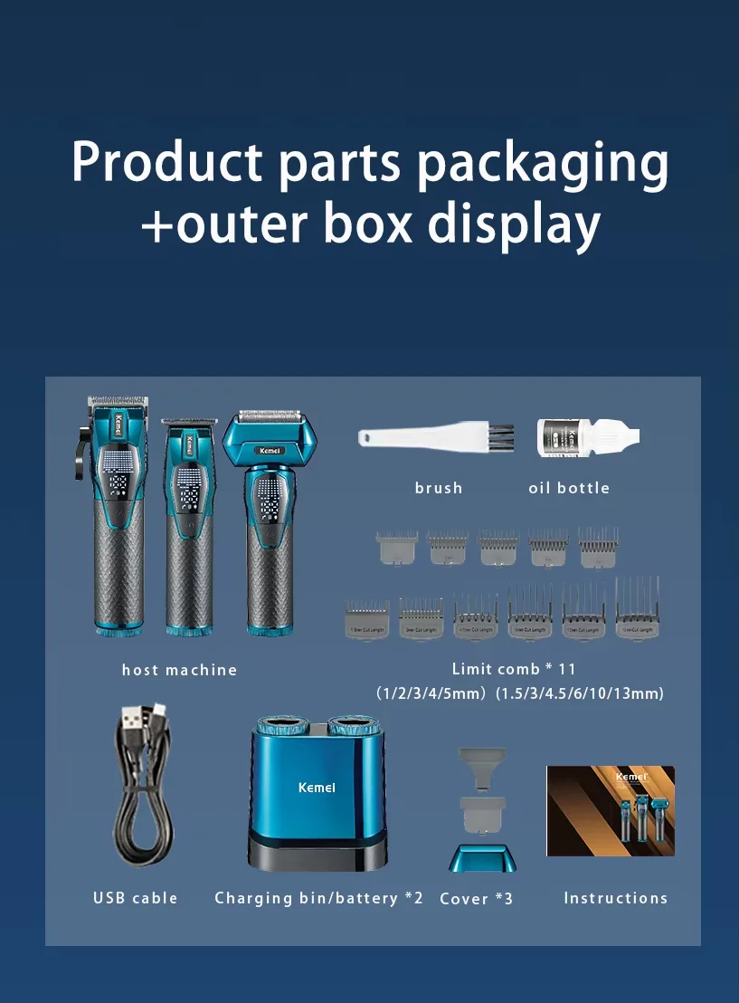 KM-8559 rapide détachable batterie tondeuse à cheveux rasoir électrique avec compartiment de charge de la batterie