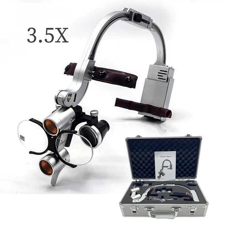 OEM 2.5X 3.5X Lampas Capitis Dentalis Plastica, Loupes Medicinales Magnificantes, Lux Capitis Chirurgica Sine Filo ab Officina Forniente
