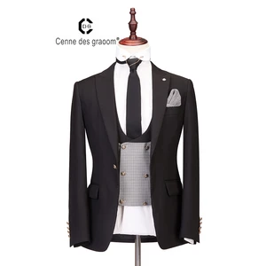 Mens Suits 3 Piece Slim Fit Wedding NAVY Business Dinner Suit for Men Cenne Des Graoom Lapel Blazer Waistcoat Trousers