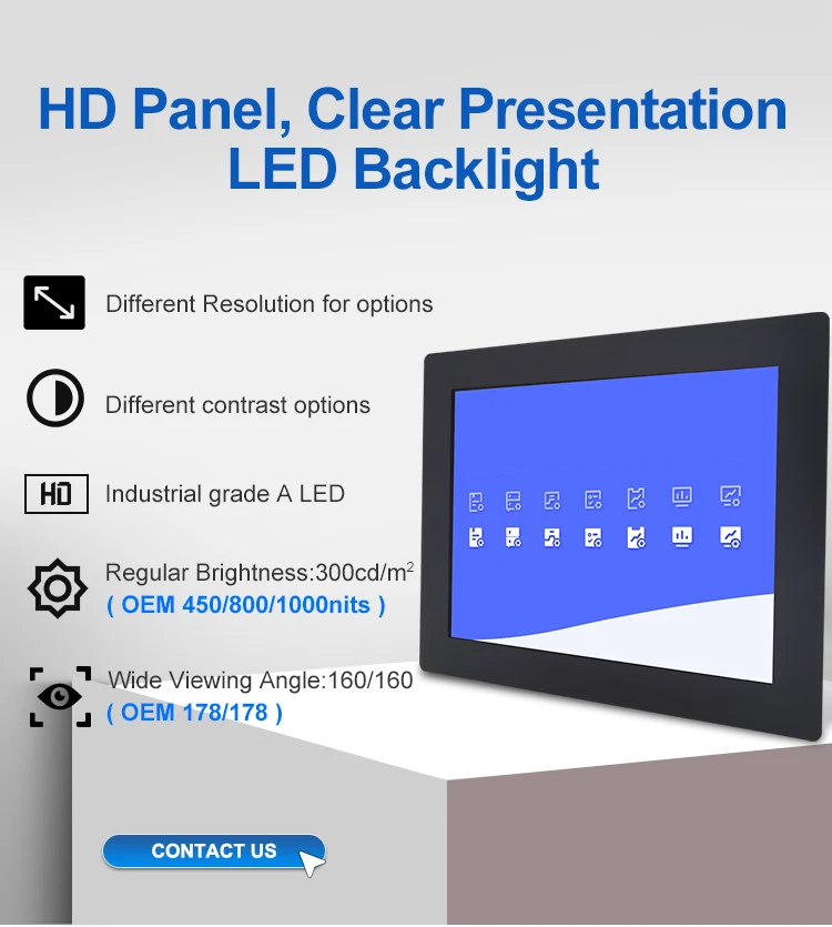 10.4/10 Inch Industrial Embedded Monitor Metal Case Resistive Touch Screen Wall-Mounted VESA VGA Port TFT-LCD Display in Stock