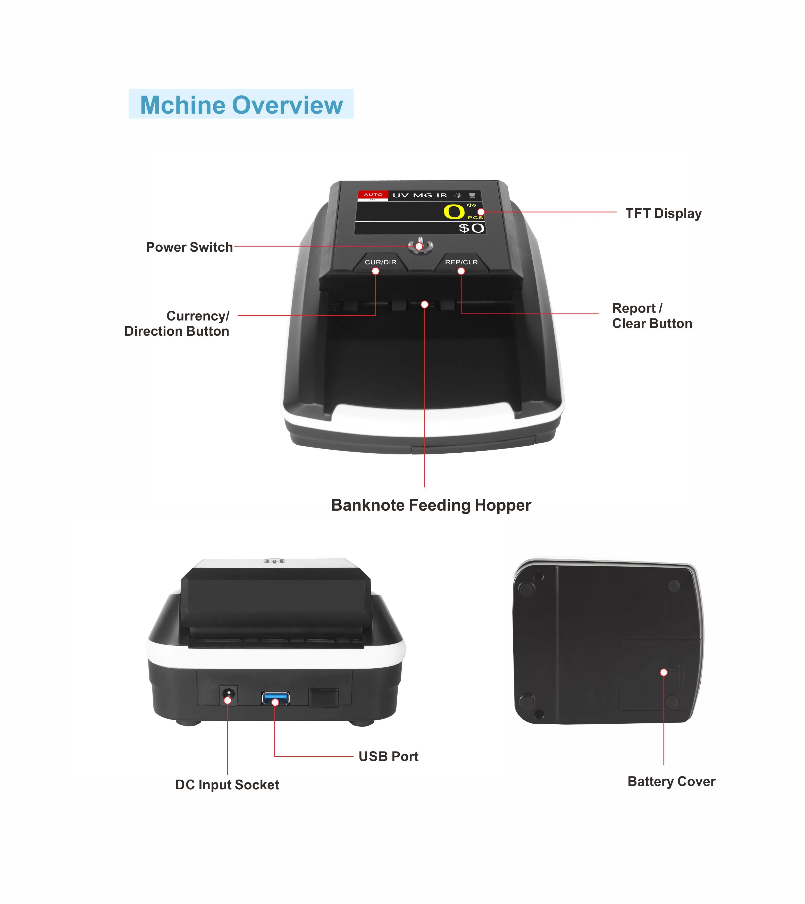 AL-136T Printing Bill Checker Currency Money Counterfeit Banknote Detector EURO USD  Fake UV Count Machine