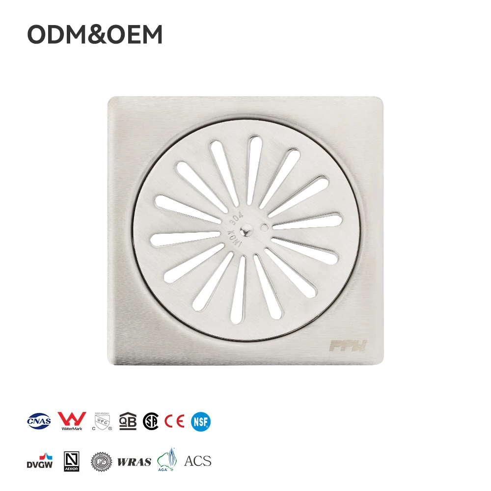 PPW  Modern Bathroom Odor-Proof Anti-Corrosion 12 X 12 CM Stainless Steel Floor Drain Square Drain Floor Strainer High Quality