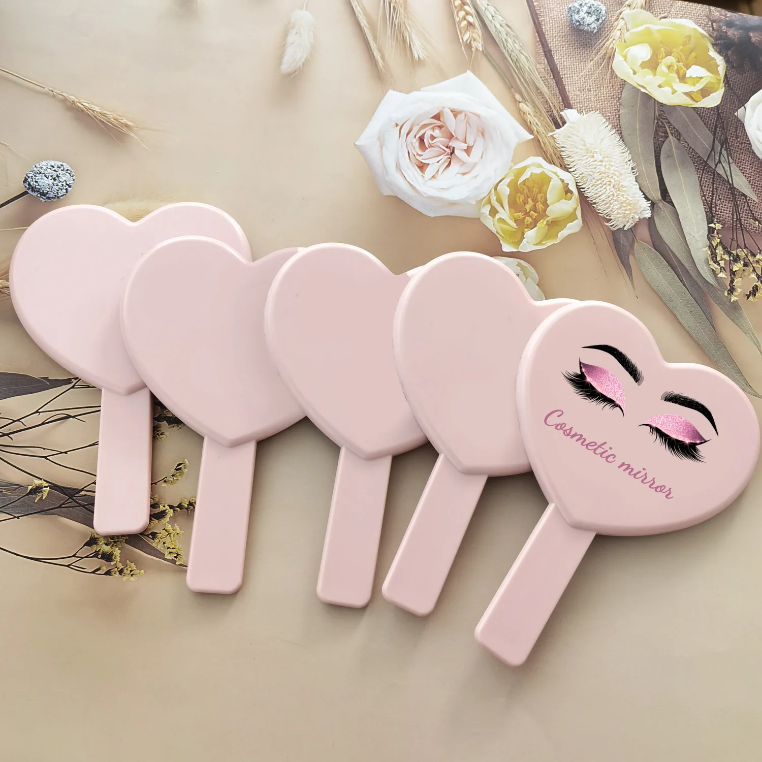 Custom Handheld Mirror Square Heart Shape Mirror Wholesale Eyelash
