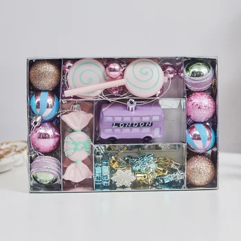 A249 New Christmas Decoration Painted Christmas Ball Set Box Macaron Candy Pendant Special-shaped Ball Rainbow Ball