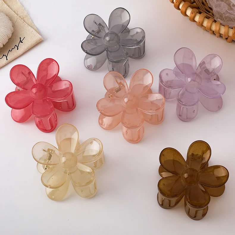 Fashion Mini Plastic Acrylic Hair Claw Clips Flower Transparent Hair Claw Clamp for Women Girls Hair Accessories