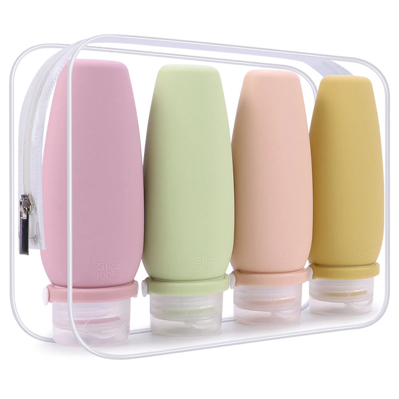 Portable Reusable Leak Proof Soft Silicone Refillable Toiletry Travel Bottles Cosmetic Containers Travel Kits Set for Toiletries
