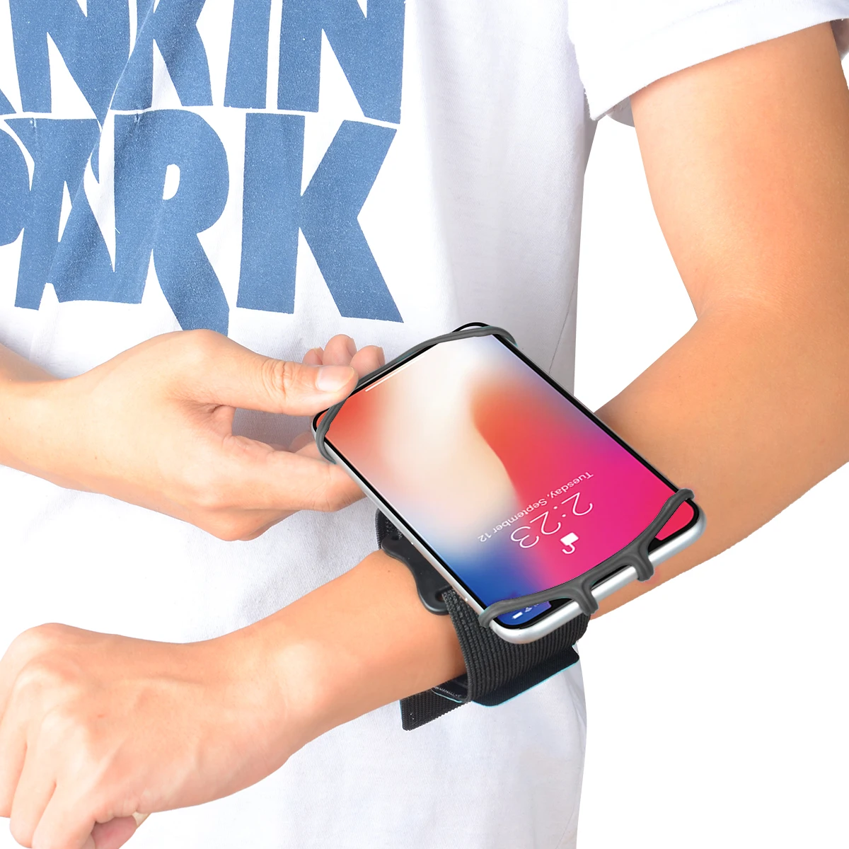 Brassard De Jogging Rotatif 360° Pour Téléphone - Noir, En Silicone Et PC, Universel