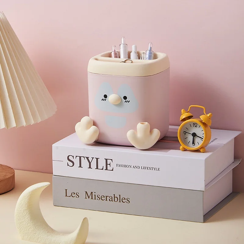 Creative Cartoon Penguin Desktop Storage Box Multifunctional Square Pen Holder Pencil Sharpener Office Learning Stationery