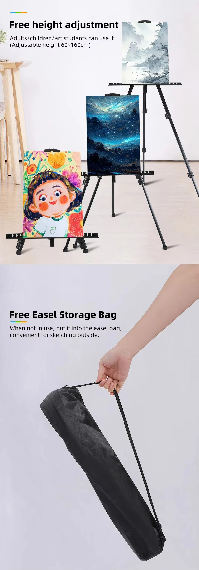 Portable Artist Easel - Adjustable Height for Painting