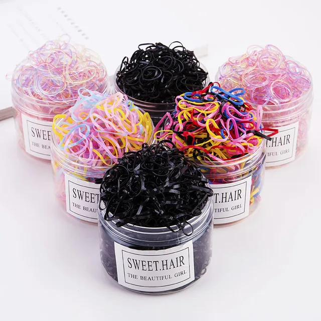 Boxed hair rope black round bottle colorful high elastic hair ring strong pull continuous children disposable small rubber band