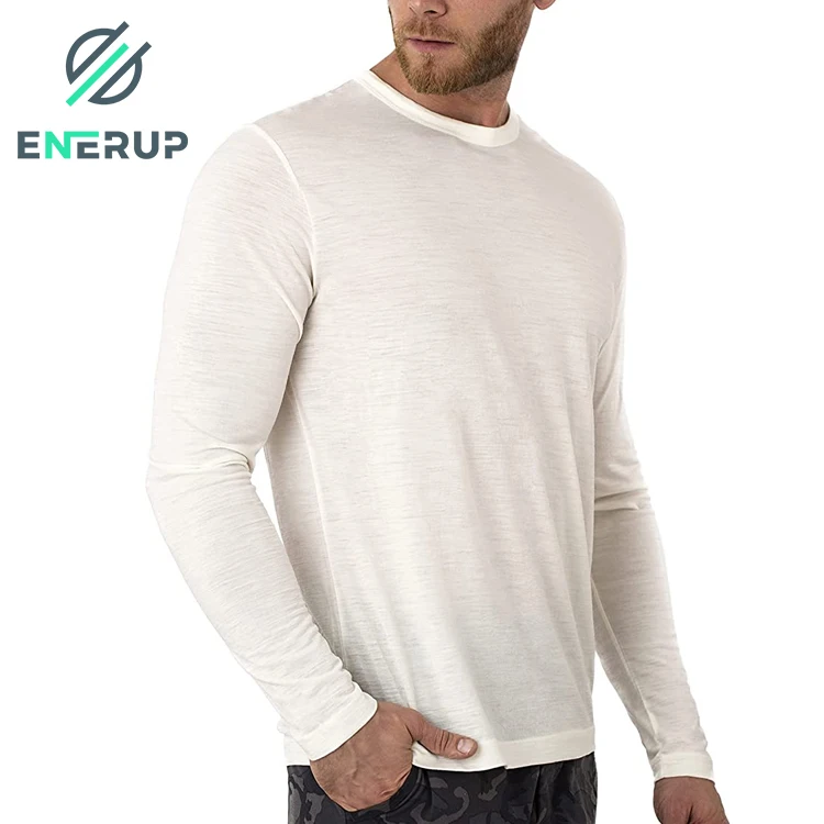 Enerup merino wool bamboo viscose Custom Blank Keep warm Soft Clothes Shirt Long Sleeve Base Layer underwear T Shirt for Men