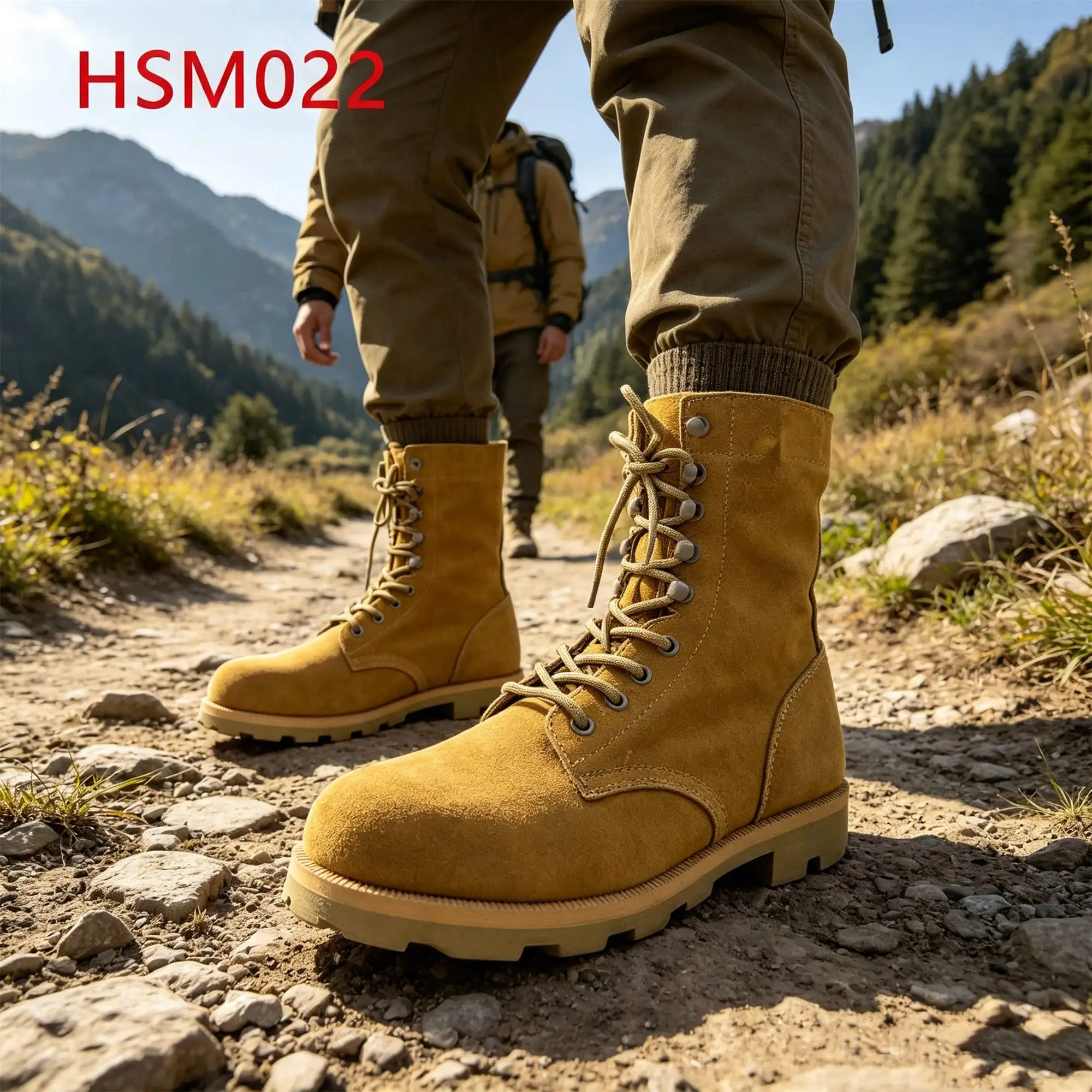 ZYF,Ghana Full Natural Suede Leather Hua Singh Combat Boots Outdoor Survival Yellow&grey Rubber Sole Tactical Boots HSM022