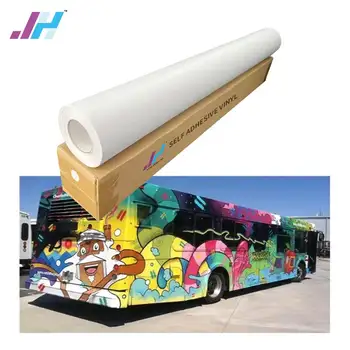 Material pvc supplier Eco Solvent printable white PVC self adhesive vinyl sticker roll Shanghai factory for bus boby and posters