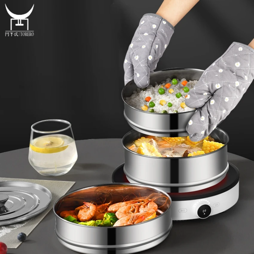 304 Stainless Steel Stackable Cooker Separator 3 Tier Food Instant Steamers Basket Pot Accessories Portable Lunch Box