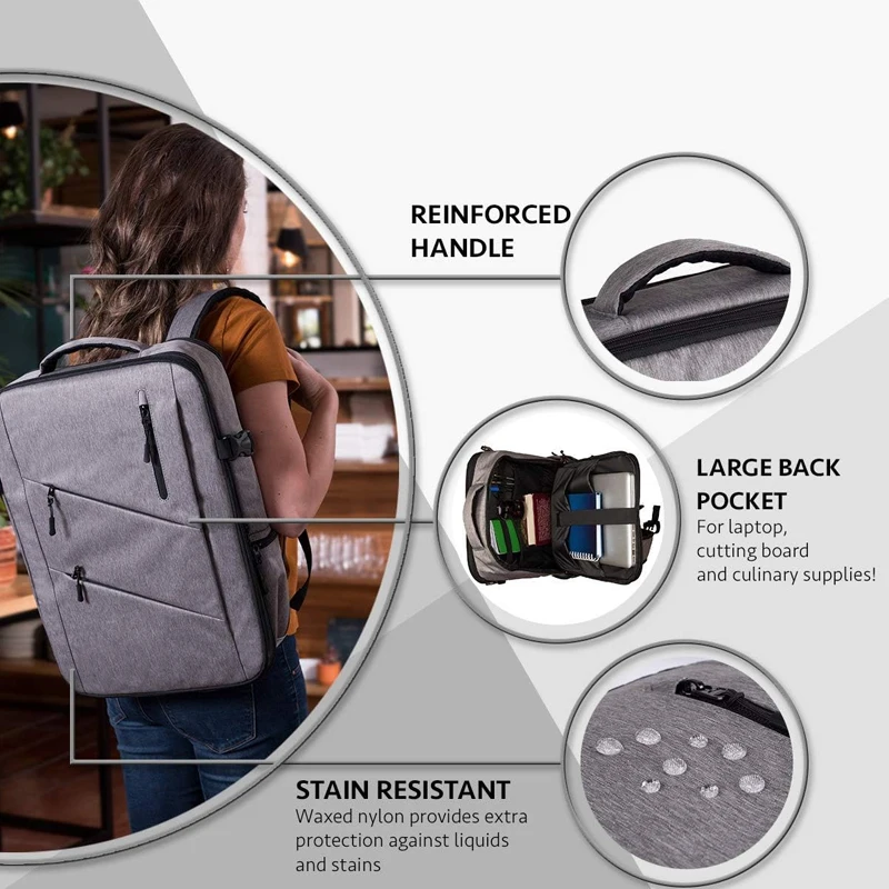 Professional Heavy Duty Work Tool Bag Chef Knife Backpack with Laptop Pocket & 20 Pocket Knife Roll Bag
