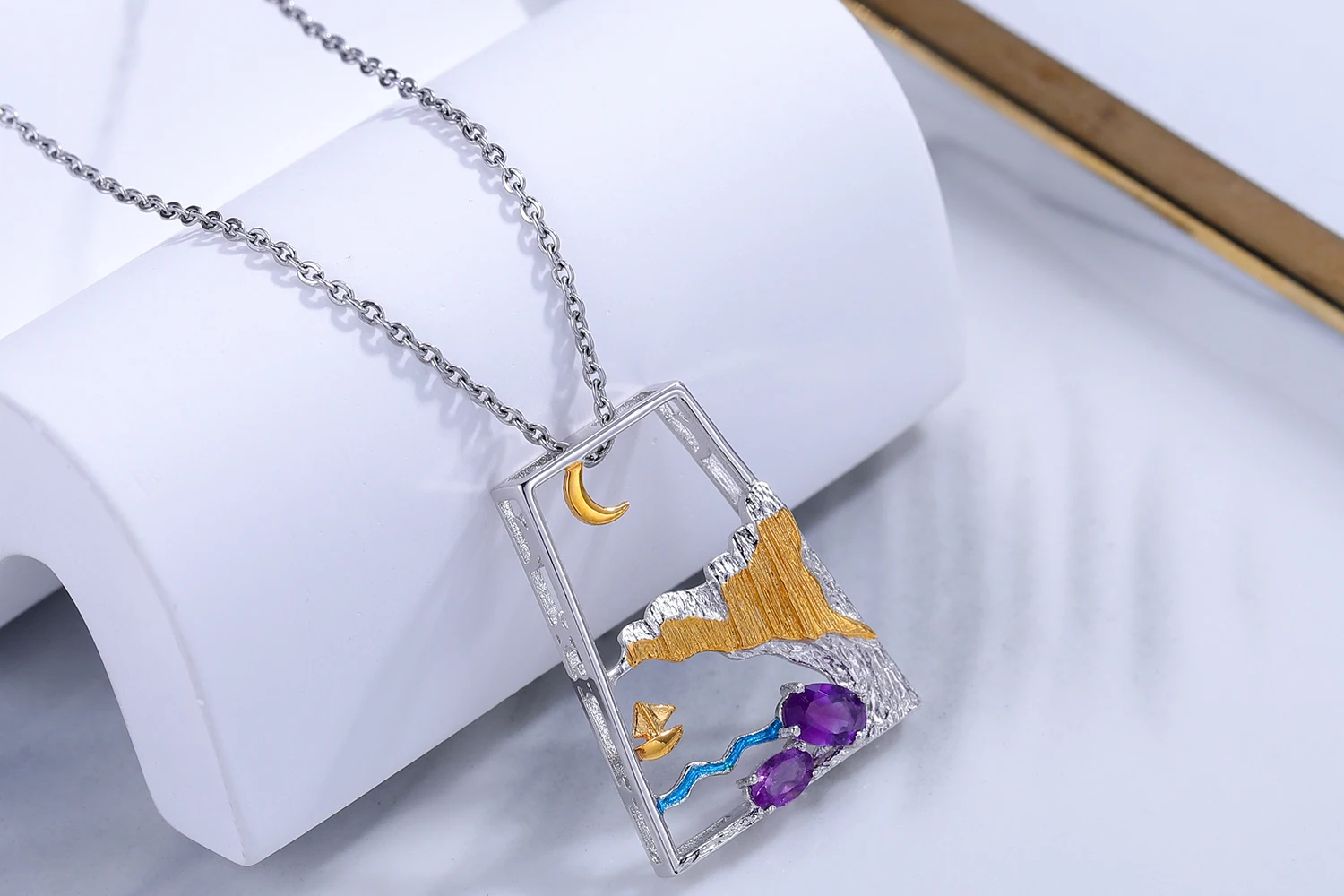 925 Sterling Silver Amethyst Oval Cut Pendant Necklace & Earrings Set For Women - Gift Ready 2 thumbnail image