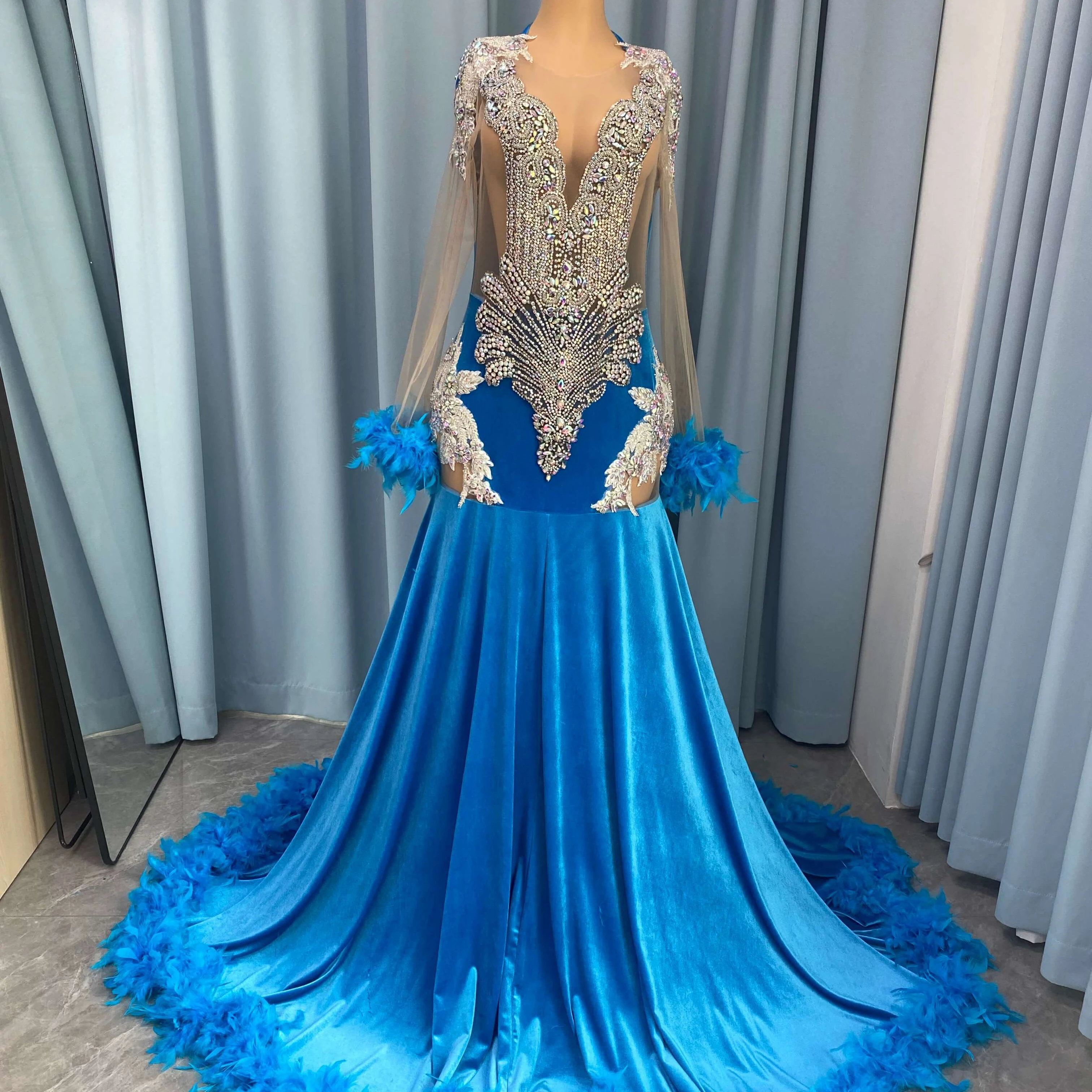 Kneel Level Court Bleu Royal Civil France Wedding Evening Dresses Suits Set  for Women Bride White Brown Dress - Main Image