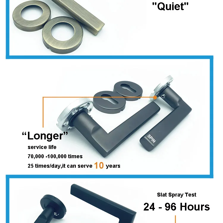 Luxury Brass Tubular Lever Interior Doors Lock Handle Set Aluminum