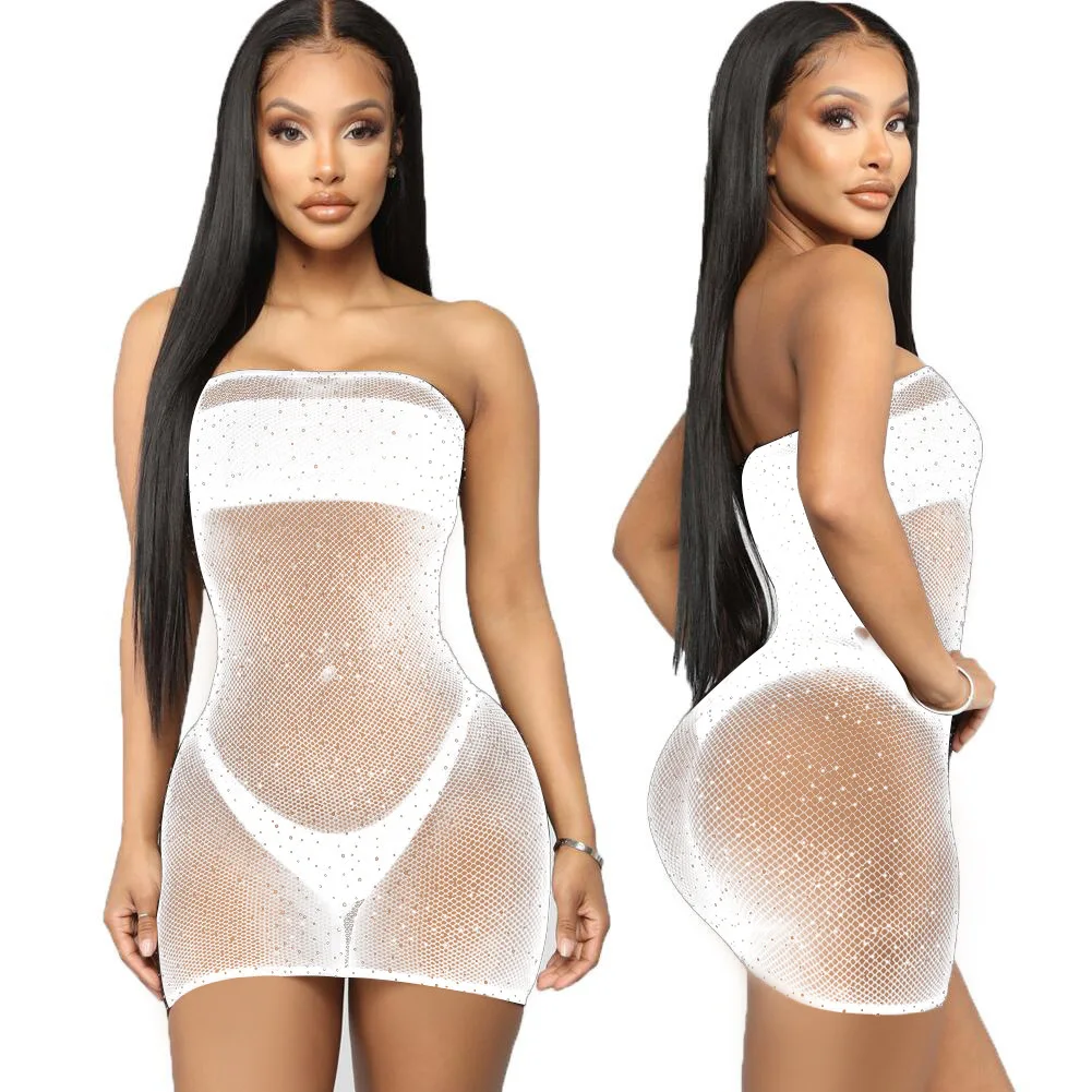 The New Wrapped Breast Rhinestone Jumpsuit Girls Sexy Appeal Underwear 4 Colors Hollow Hot Drilling Shiny Lingerie Women