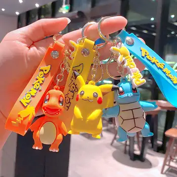 Wholesale custom animation pocket monster key chain wristband car key ring PVC 3D silicone key chain as a souvenir gift