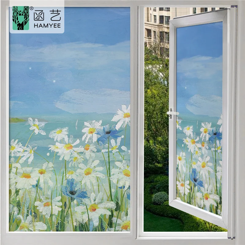 Beautiful flowers privacy window film electrostatic sticker glass adhesive free window sticker