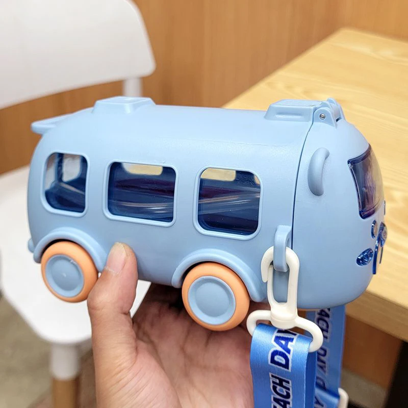 BPA Free 500ml Portable Cute Children Kids Water Bottle Double Wall Plastic Bus Water Bottle for Kids School With Strap
