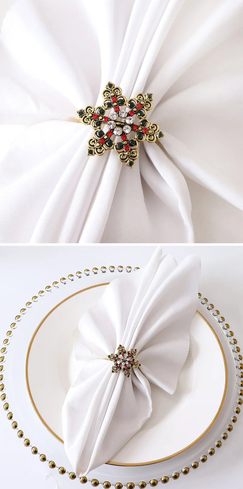Snowflake Napkin Ring With Diamond Inlaid Christmas Table Decoration