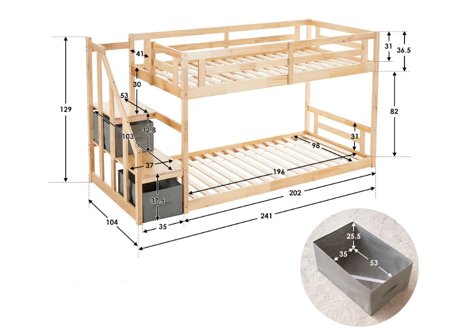 Solid Wood Bunk Bed With Stairs,Ladders And Storage Cabinet For Bedroom ...