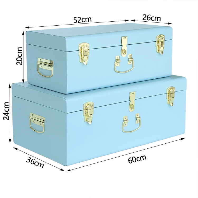 2 Set Metallic Trunks Stainless Steel Storage Trunk with Locks