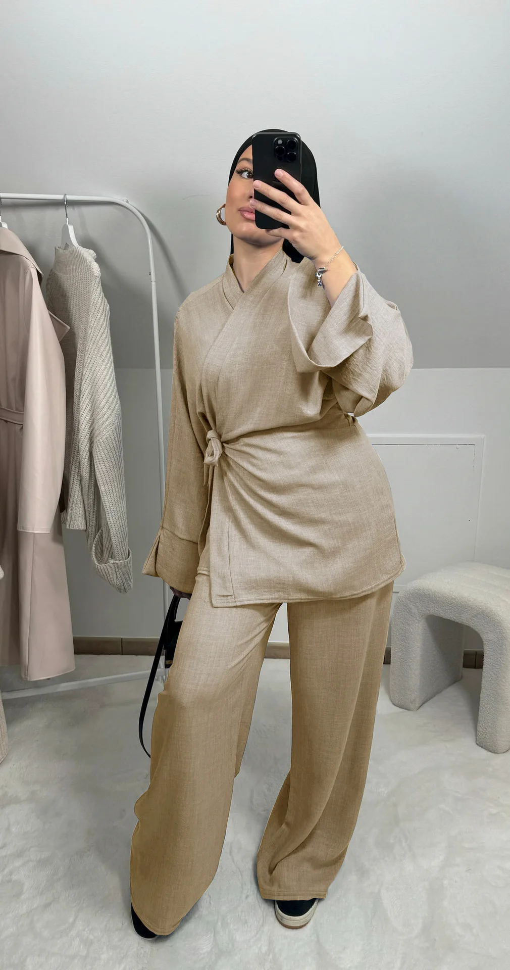 2025 New Suit Kimono Side Wrap With Pant Ramadan Islamic Clothing 2 Piece Set Muslim Women Modest Muslimische