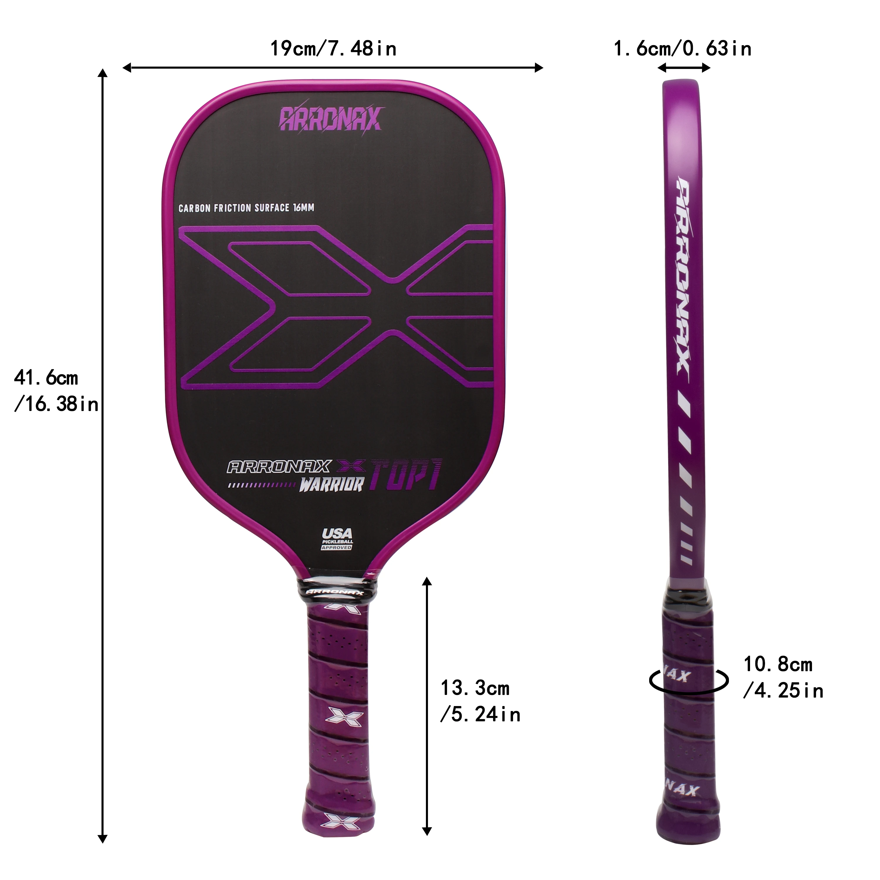 ピックルボール パドル ARRONAX  フルカーボン Arronaxピックルボールパドルカーボンファイバー16.5x7.5x0.63