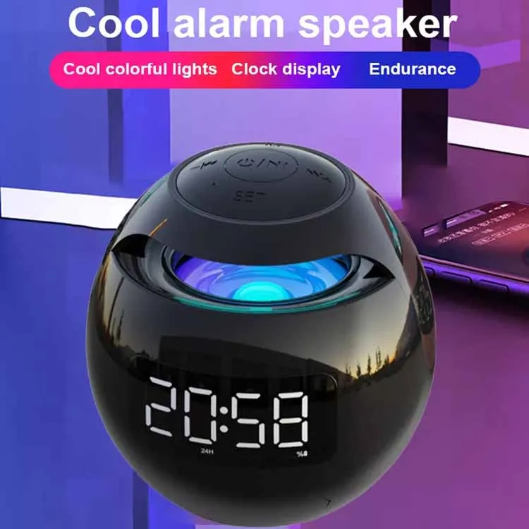 Jmpoz Creative Speaker Round Shape Alarm Clock Speaker With Led Light