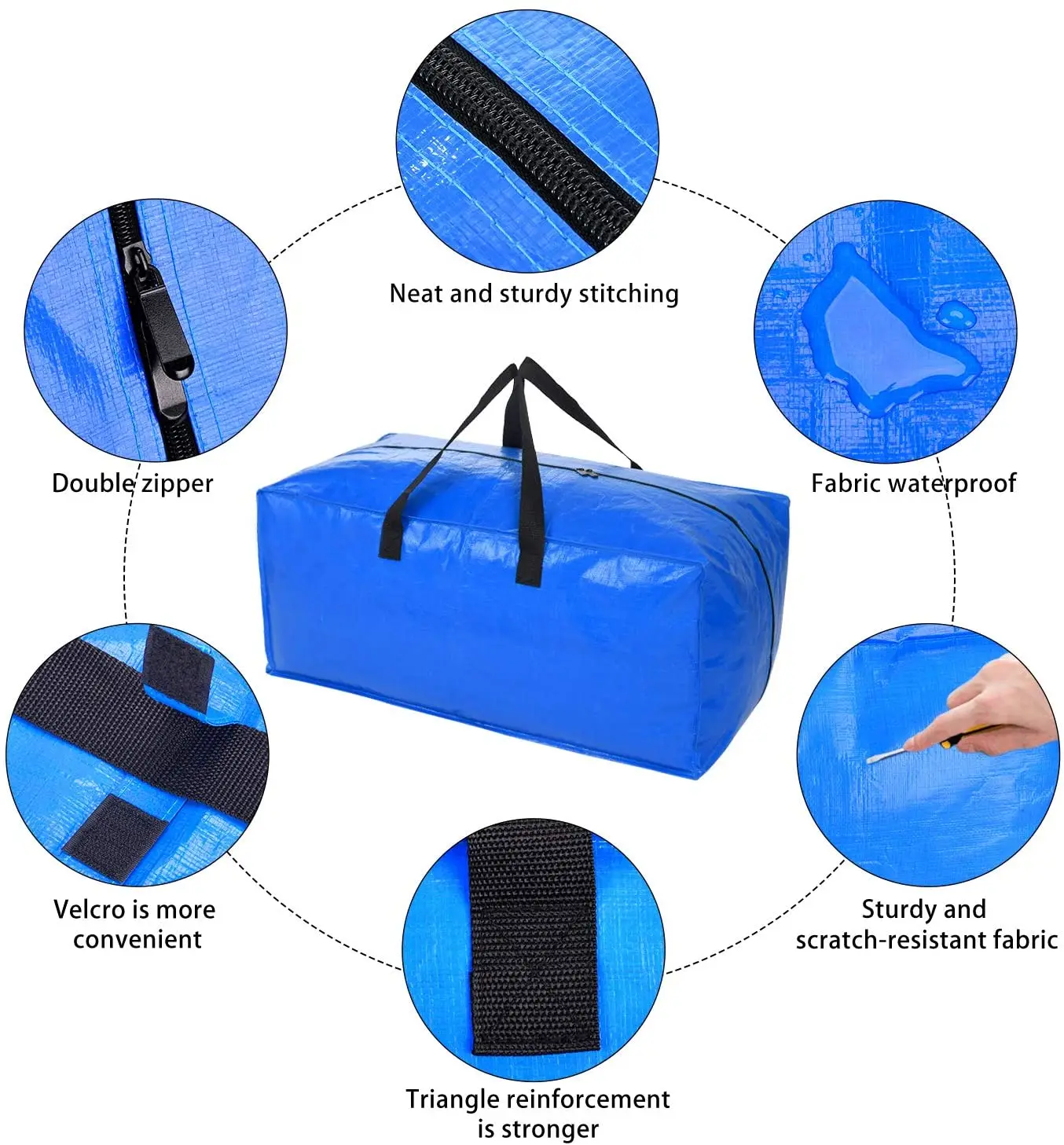 2021 Wholesale Water Proof extra Large Travel Shopping Bag Blue pp Woven Bag with Zipper