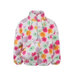 Customizable Stylish Fleece Jacket Girls Vivid Flower Pattern Adjustable Hood Trendy Chain Girls Jacket