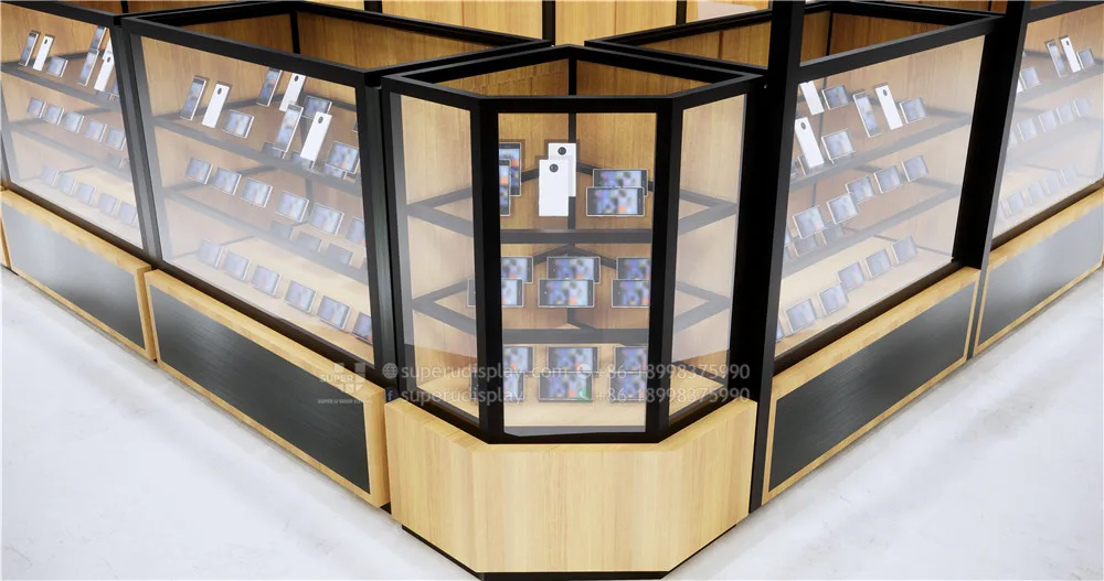 High Transparent 3D Drawing Glass Display Counter Mobile Phone Store Furniture Cell Phone Display Counter Modern Display Cabinet