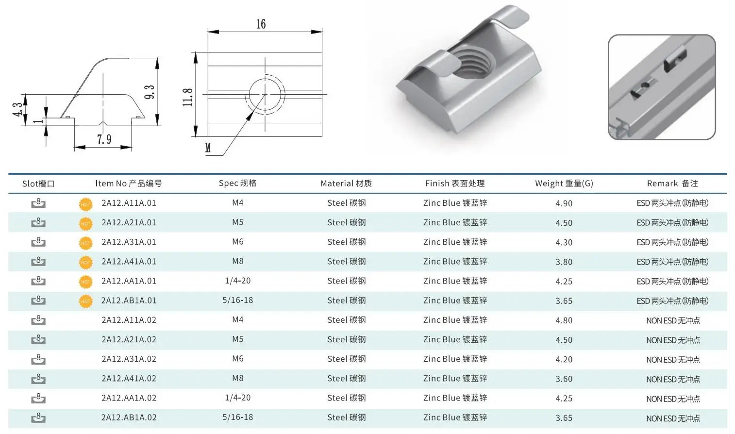 Carbon steel T nut M6 M8 production quality assurance