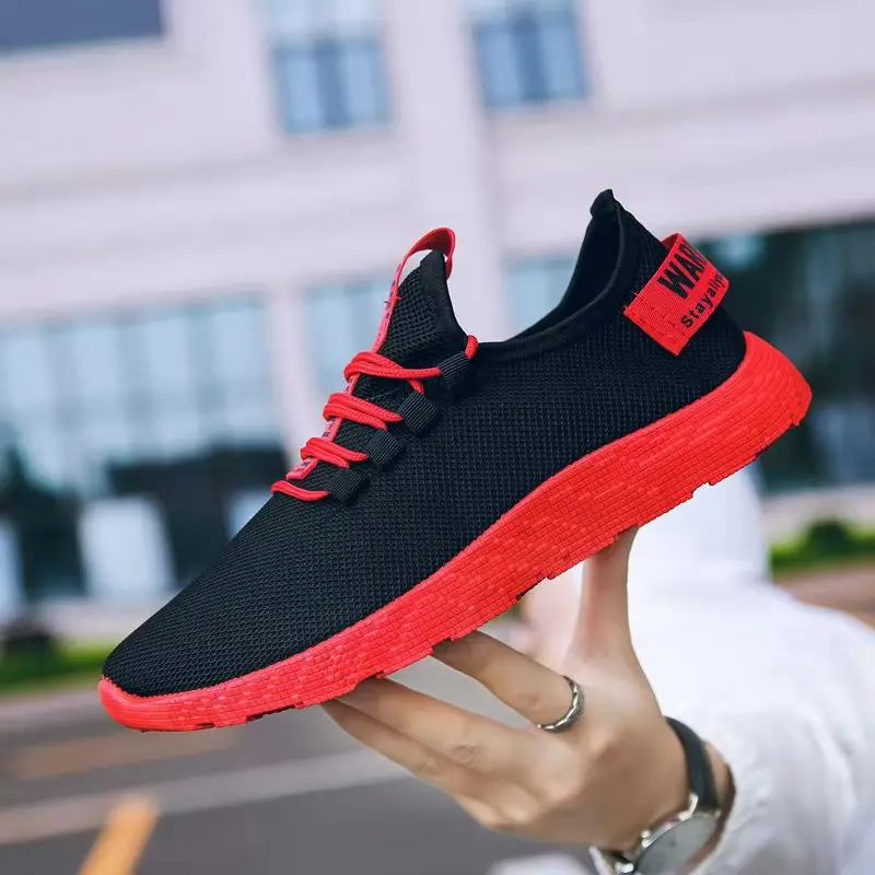 STOCK New Summer Men Popular Breathable Mesh Platform Sneakers Light Weight Plastic Outsole Fashion Lace-up Shoes